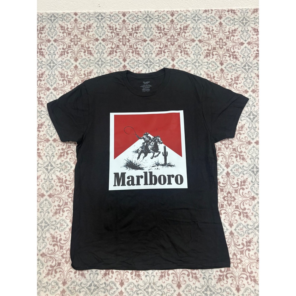 Gildan Softstyle Marlboro Cowboy T-Shirt Black Mens Large Graphic Tee